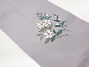 作家物　塩瀬金彩手描き花葉模様名古屋帯